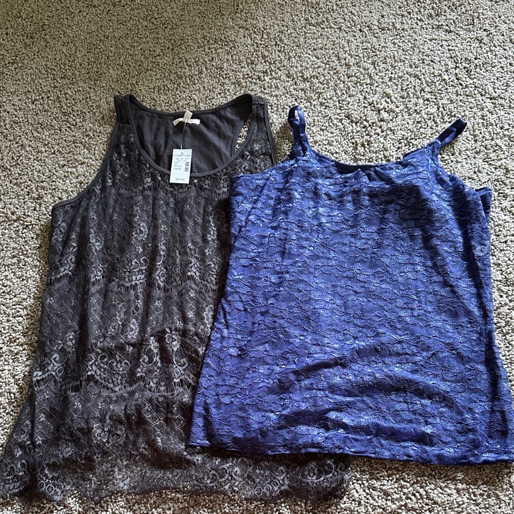 Maurices Black and Blue/Purple Lace Tank Tops